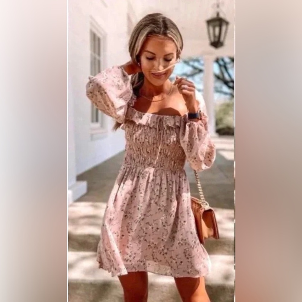 Reformation Blush Floral Mini Dress